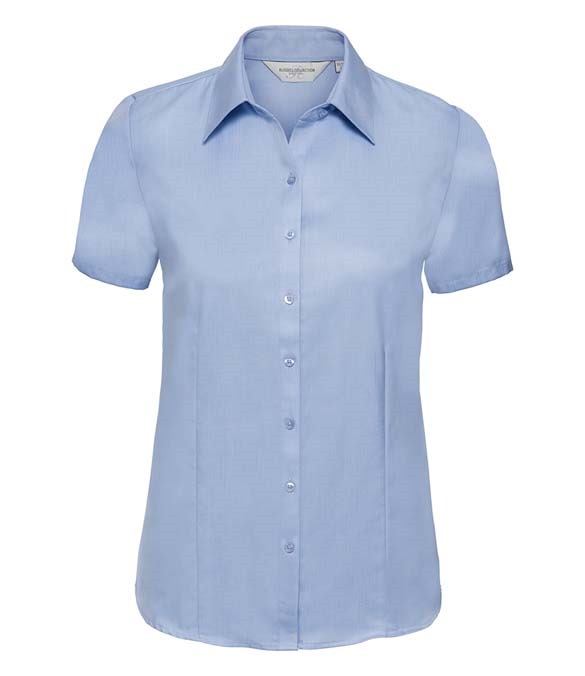 Russell Collection Ladies Short Sleeve Herringbone Shirt