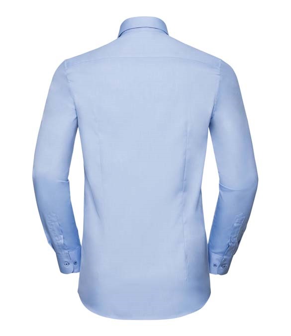 Russell Collection Long Sleeve Contrast Herringbone Shirt