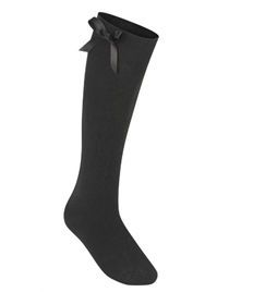 Long Black Bow Socks (Shoe Size 6-9) (Maltings)